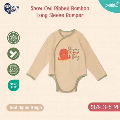 New !!  Snow owl Long Sleeve Romper คอลเล็กชั่น Sleeping is my thing ชุดแขนยาว-ขาสั้น 3-6 M - Squid Beige